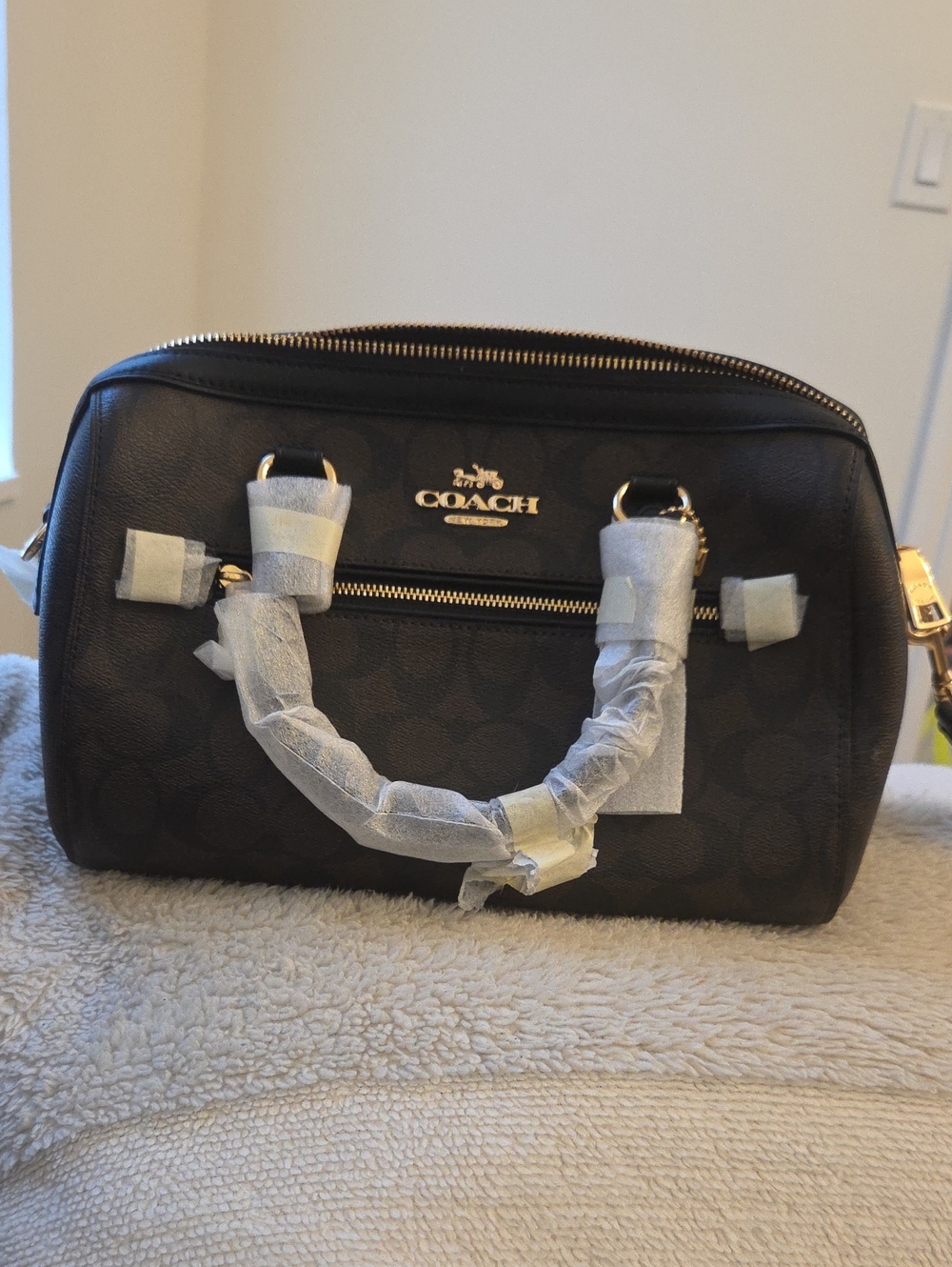 Coach Brown Rowan Signature Dome Satchel with Gold Hardware